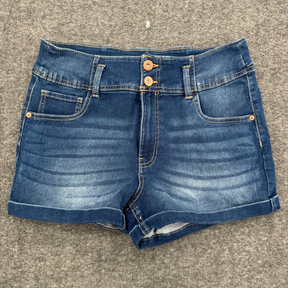 No Boundaries Womens Size 15 High Rise Cuffed Denim Shorts Medium Wash 14 y2k